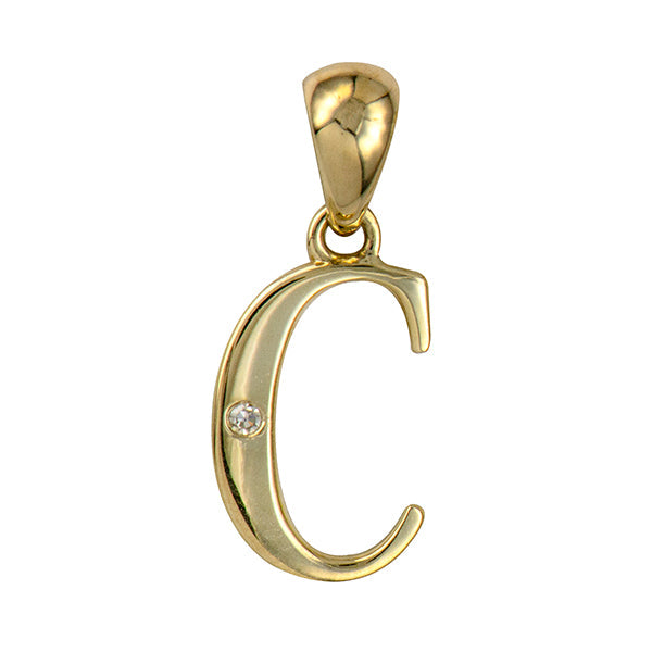 Diamond Set Block Initial Charm — C